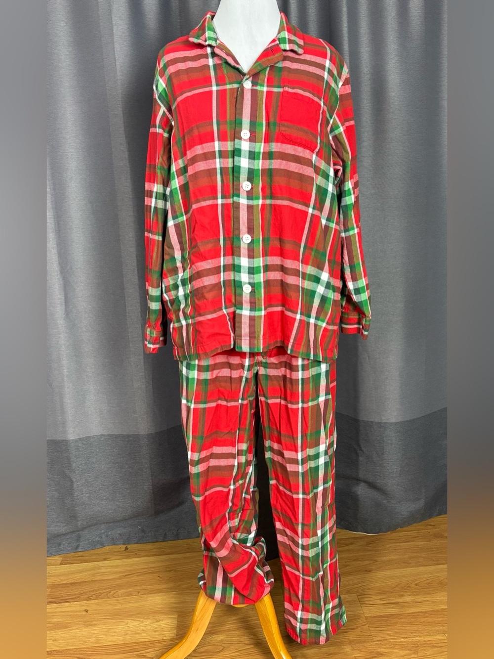 Lands' End Red and Green Flannel Plaid Christmas Holiday Men's Pajama Set XL